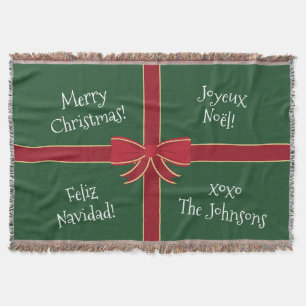 Multiple Language Merry Christmas Red and Green Throw Blanket
