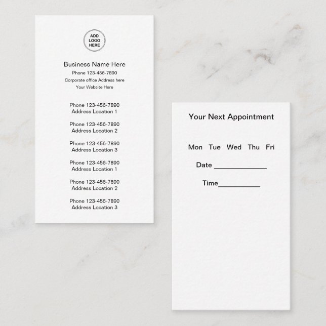 Multiple Location Business And Appointment Cards (Front/Back)