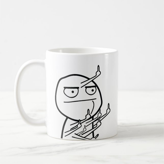 Multiple Middle Fingers Rage Face Meme Mug (Left)