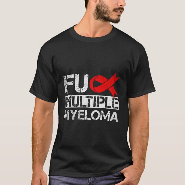 Multiple Myeloma Awareness Cancer Red Ribbon Warri T-Shirt (Front)