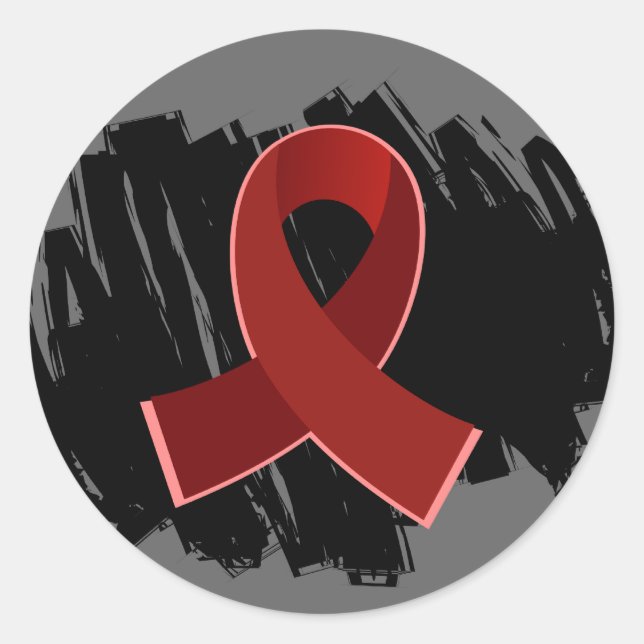 Multiple Myeloma Burgundy Ribbon With Scribble Classic Round Sticker (Front)