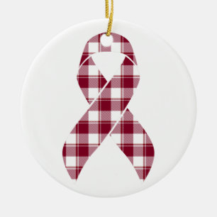 Multiple Myeloma Cancer Awareness Plaid Burgundy Ceramic Tree Decoration