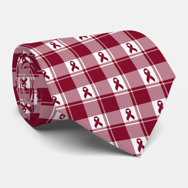Multiple Myeloma Cancer Awareness Plaid Burgundy Tie (Rolled)