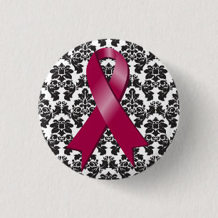 Multiple Myeloma Damask Burgundy Ribbon 3 Cm Round Badge