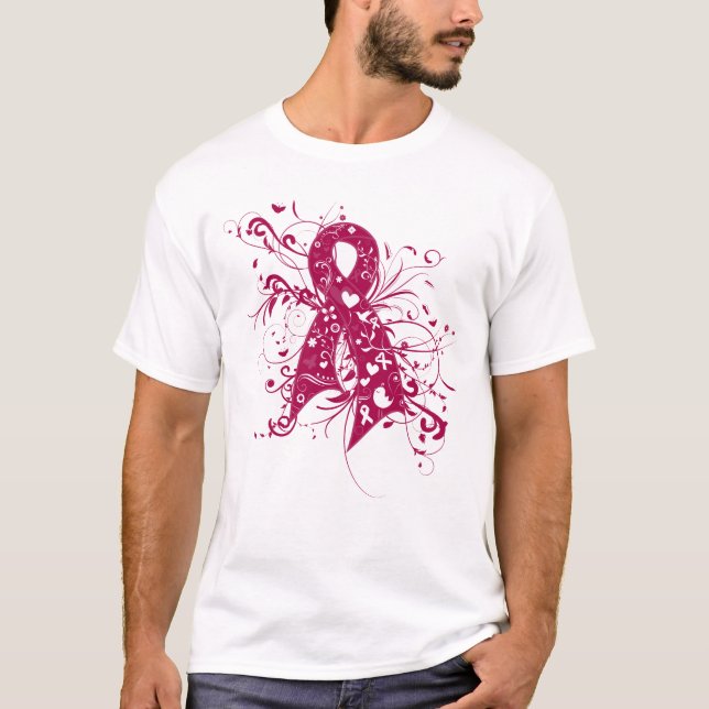 Multiple Myeloma Floral Swirls Ribbon T-Shirt (Front)