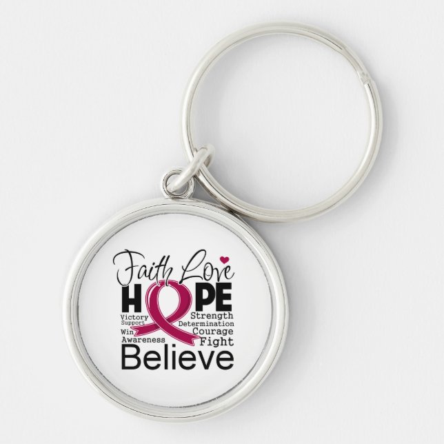 Multiple Myeloma Typographic Faith Love Hope Key Ring (Front)