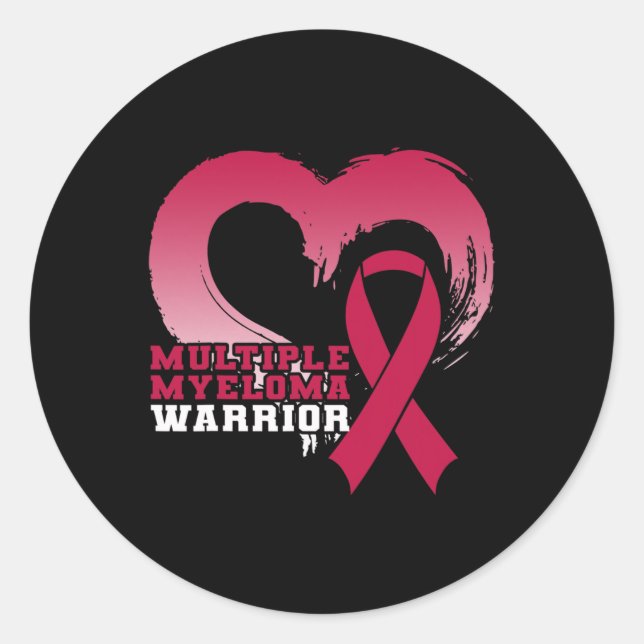 Multiple Myeloma Warrior Awareness Heart  Classic Round Sticker (Front)