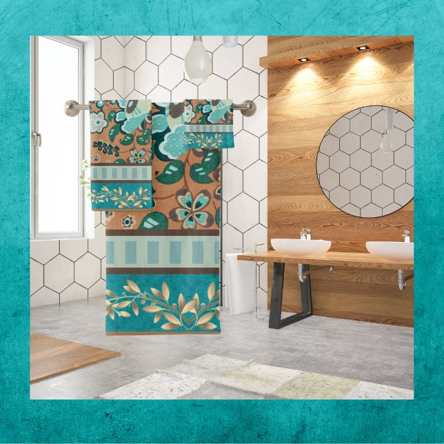 Multiple Patterns, Teal, Green,Rust, Gold, Flowers Bath Towel Set (Creator Uploaded)