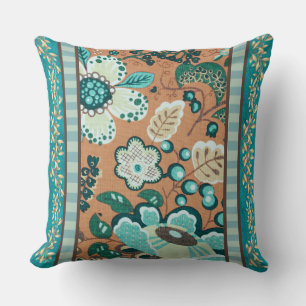 Multiple Patterns, Teal, Green,Rust, Gold, Flowers Cushion