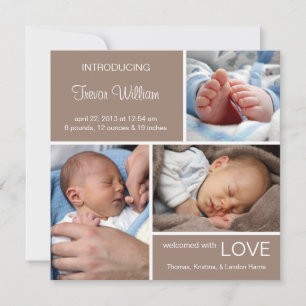 Multiple Photo Birth Announcement//Chocolate Brown Announcement