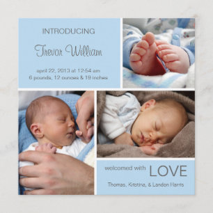 Multiple Photo Birth Announcement//Light Blue Announcement