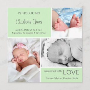 Multiple Photo Birth Announcement//Light Green Announcement