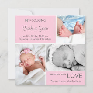 Multiple Photo Birth Announcement//Light Pink Announcement