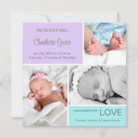 Multiple Photo Birth Announcement//Purple Aqua