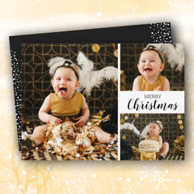 Multiple Photo Black and White Merry Christmas Holiday Card (Creator Uploaded)