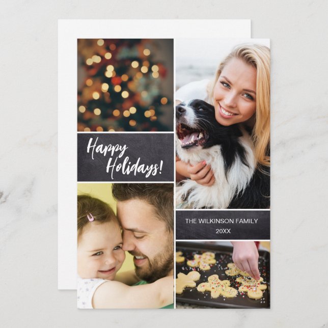 Multiple Photo Christmas Chalkboard Customised  Holiday Card (Front/Back)