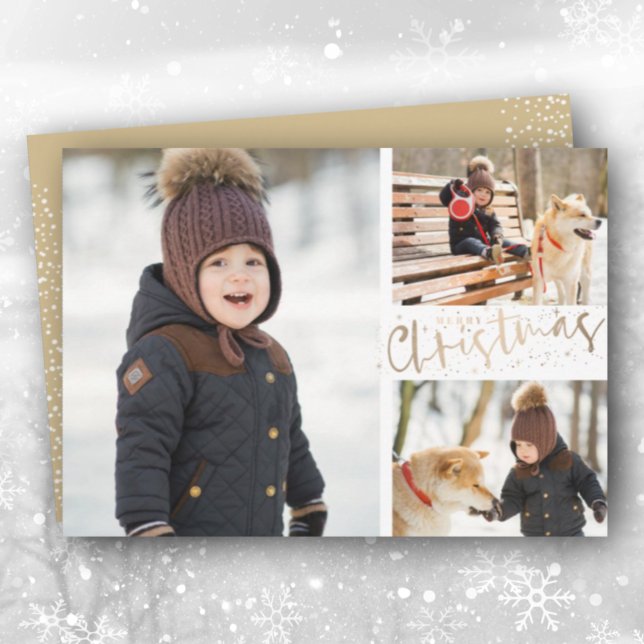 Multiple Photo Gold Merry Christmas Holiday Card (Creator Uploaded)