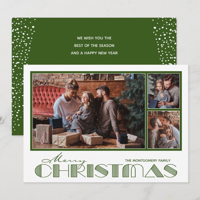  Multiple Photo Green Merry Christmas Holiday Card (Front/Back)