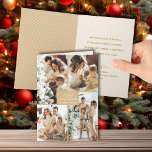 Multiple Photo Merry Christmas Folded Gold Holiday Card<br><div class="desc">Four photos in a unique grid pattern on the front of these folded Christmas cards feature the greeting Merry Christmas and Happy New Year in chic lettering with a gold border. Your personal greeting and names are printed on the inside. MORE colours in our collection.</div>