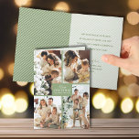Multiple Photo Merry Christmas Folded Holiday Card<br><div class="desc">Four photos in a unique grid pattern on the front of these folded Christmas cards feature the greeting Merry Christmas and Happy New Year in chic lettering with a sage green border. Your personal greeting and names are printed on the inside.</div>