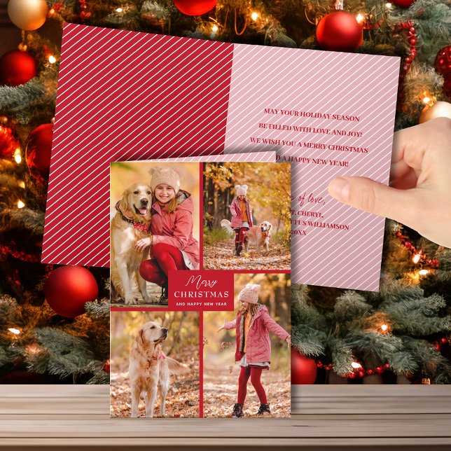 Multiple Photo Merry Christmas Folded Red Holiday Card (Creator Uploaded)