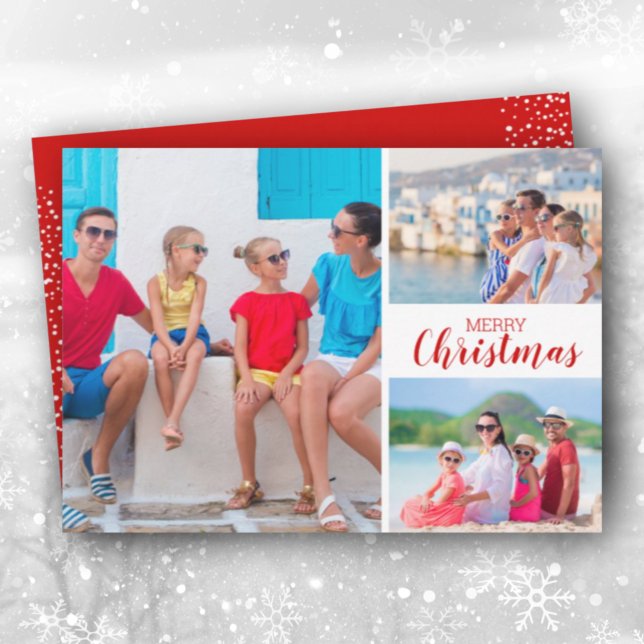 Multiple Photo Red Merry Christmas Holiday Card (Creator Uploaded)