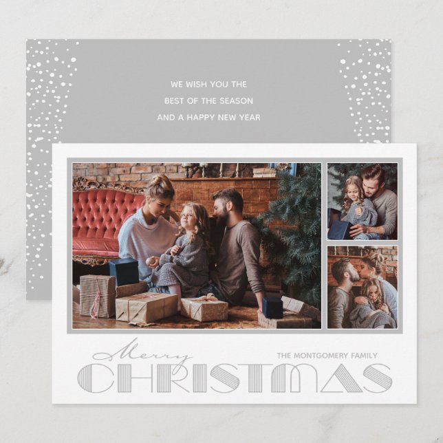  Multiple Photo Silver Merry Christmas Holiday Card (Front/Back)