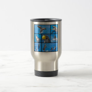 Multiple photos of dolphins travel mug