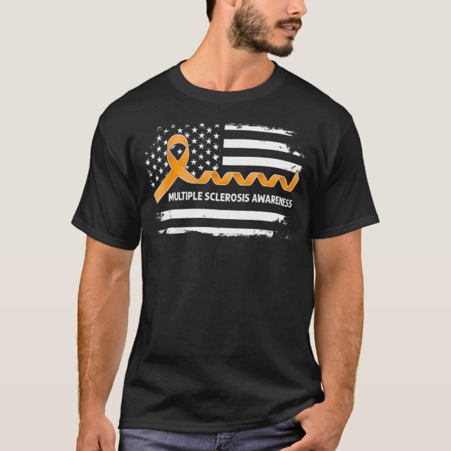 Multiple Sclerosis Awareness American Flag   Orang T-Shirt (Front)