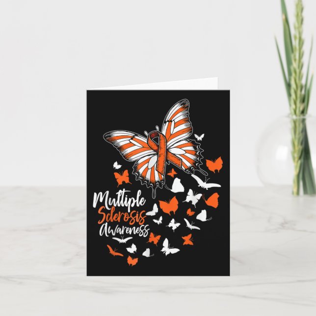 Multiple Sclerosis Awareness Butterfly Orange Ribb Card (Front)