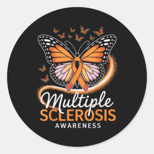 Multiple Sclerosis Awareness Butterfly Orange Ribb Classic Round Sticker