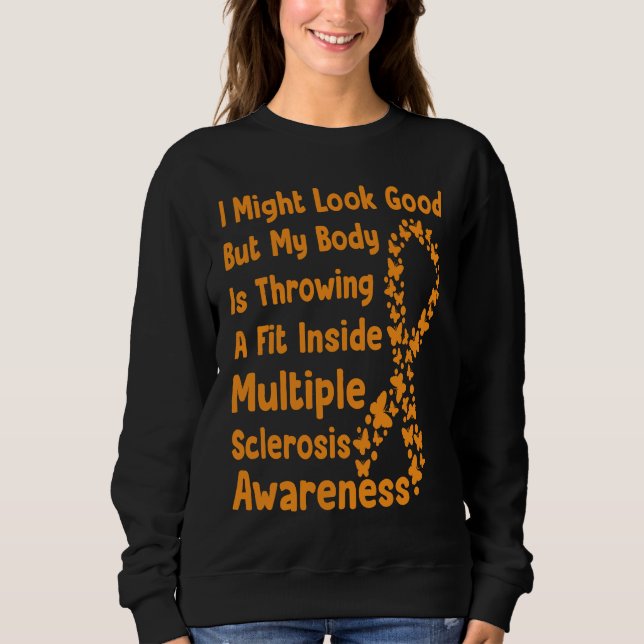 Multiple Sclerosis Awareness Month Orange Ribbon a Sweatshirt (Front)