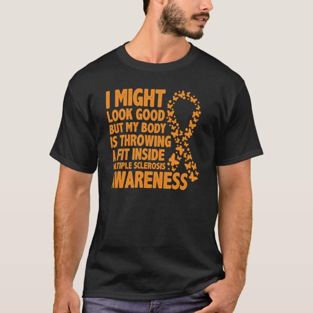 Multiple Sclerosis Awareness Month Orange Ribbon a T-Shirt (Front)