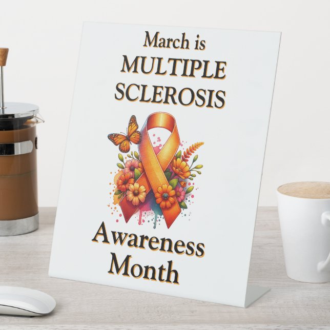 Multiple Sclerosis Awareness Ribbon Pedestal Sign (In SItu)