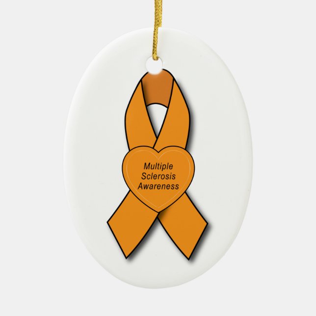 Multiple Sclerosis Awareness Ribbon with Heart Ceramic Tree Decoration (Front)