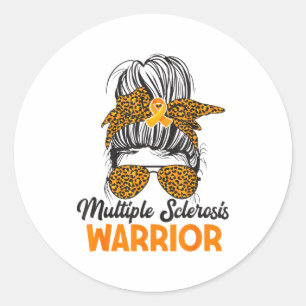 Multiple Sclerosis Awareness Warrior Messy Bun Ora Classic Round Sticker