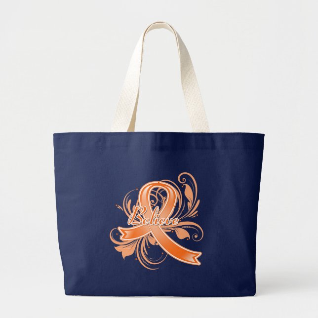 Multiple Sclerosis Believe Flourish Ribbon Large Tote Bag (Front)