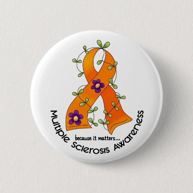 Multiple Sclerosis FLOWER RIBBON 1 6 Cm Round Badge (Front)