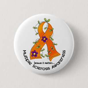 Multiple Sclerosis FLOWER RIBBON 1 6 Cm Round Badge