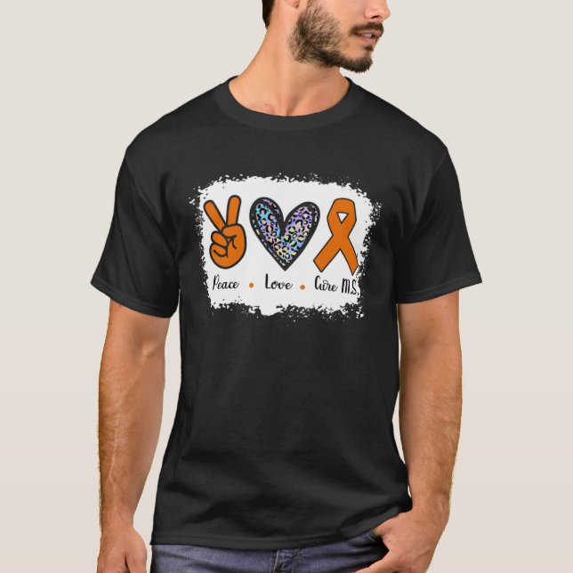 Multiple Sclerosis MS Peace Love Cure MS Leopard H T-Shirt (Front)