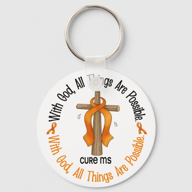 Multiple Sclerosis MS WITH GOD CROSS 1 Key Ring (Front)