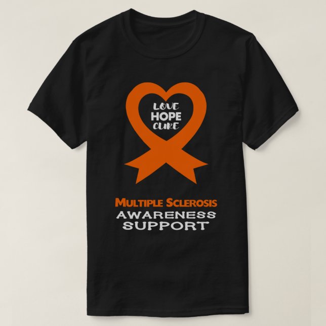 Multiple Sclerosis Orange Awareness Ribbon T-Shirt (Design Front)