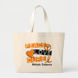 Multiple Sclerosis PEACE LOVE CURE 1 Large Tote Bag