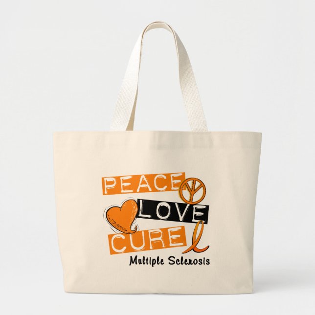 Multiple Sclerosis PEACE LOVE CURE 1 Large Tote Bag (Front)