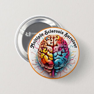 Multiple Sclerosis Survivor Colourful Brain 6 Cm Round Badge