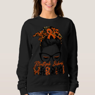 Multiple Sclerosis Warrior Women Glasses Messy Bun Sweatshirt