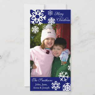 Multiple Snowflakes Christmas Photo Card Navy Blue