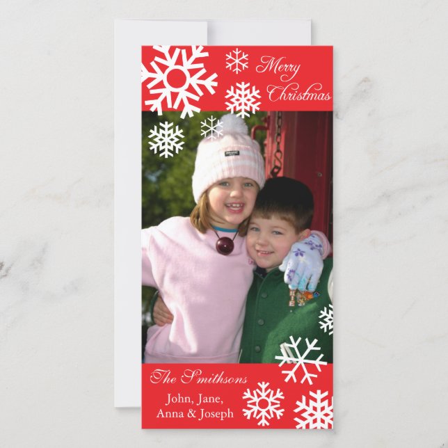 Multiple Snowflakes Christmas Photo card (Red) (Front)