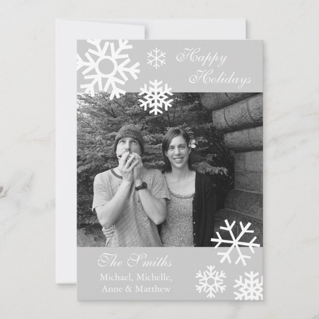 Multiple Snowflakes Christmas Photo Card (Silver) (Front)