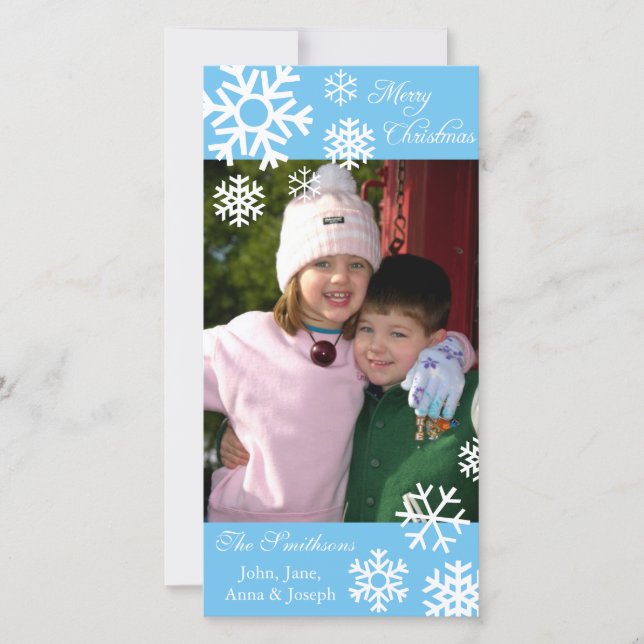 Multiple Snowflakes Christmas Photocard Light Blue Holiday Card (Front)
